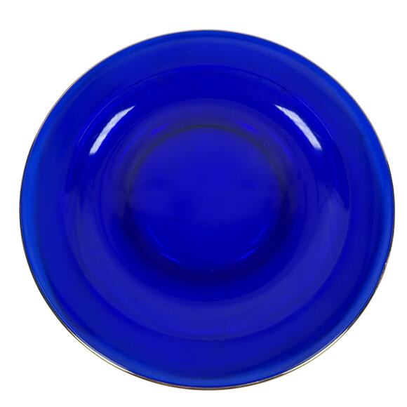 Vintage Cobalt Blue Glass Dinner Plates with Gold Rim 10" Round Decor Lot of 6 - Picture 2 of 7
